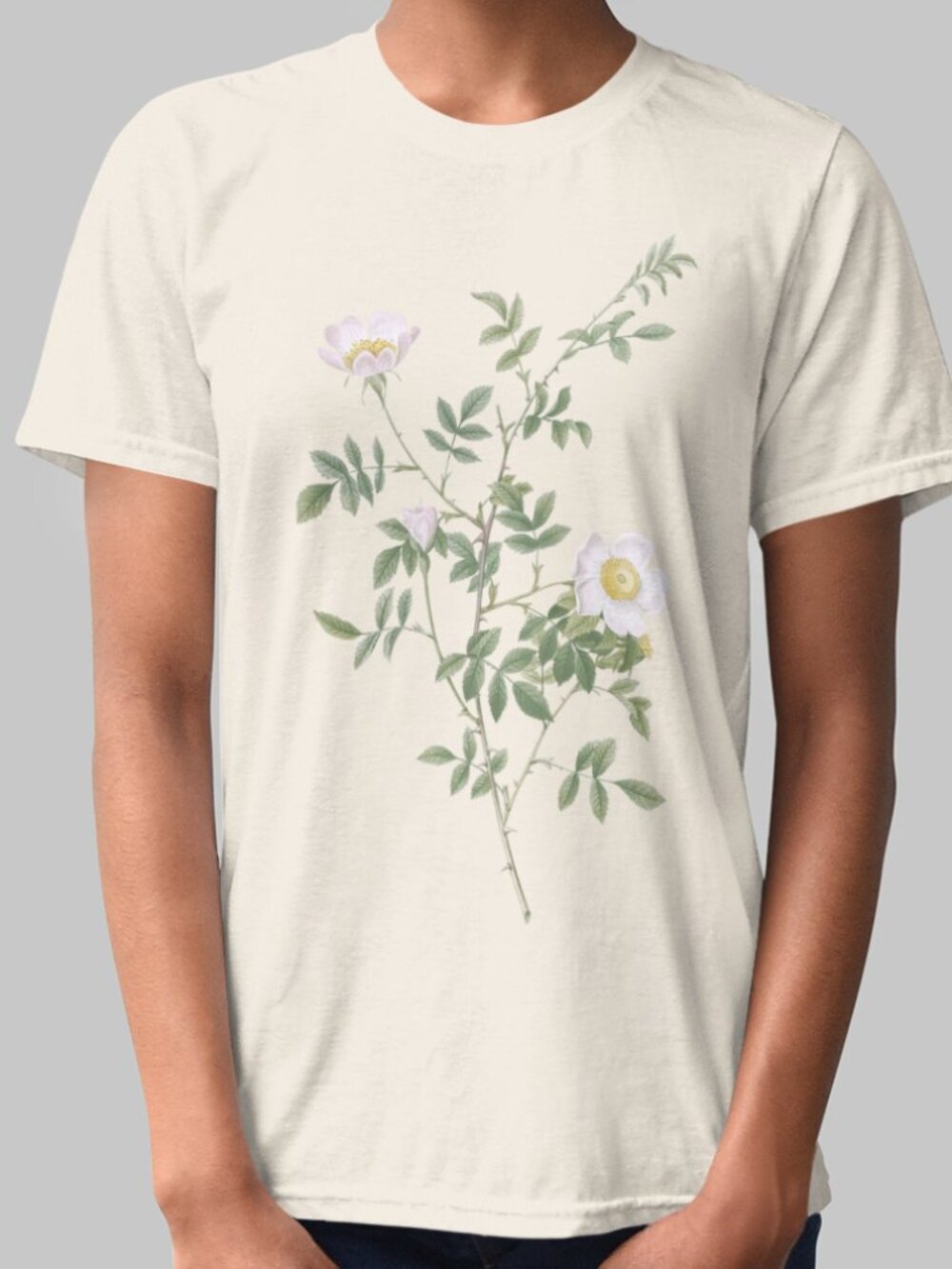 Pink Hedge Rose Vintage Floral Print Short Sleeve Graphic Tee T-shirt S-XXL
